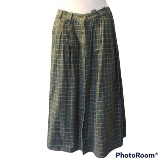 Vintage Orvis Checkered Plaid Pleated Midi Skirt sz 6 * - Picture 1 of 4